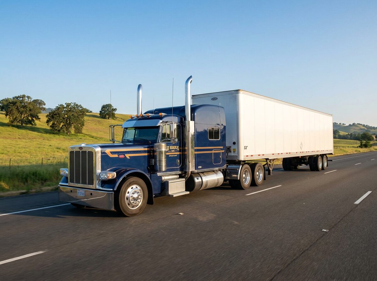 JJ Hauls LLC branded semi-truck hauling a dry van trailer